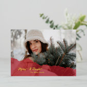 red Merry & Bright Christmas family Photo gold 箔シーズンカード (立ち正面)