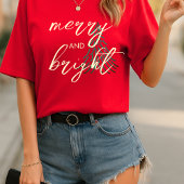 Red Merry & Bright Scripted Christmas Tree  Tシャツ