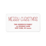 RED Merry Christmasシンプルの手書文字 ラベル<br><div class="desc">休日モダンのグリーティングパーソナライズされたカードの差出人住所ラベルのスクリプト文字。カスタマイズ可能な背景色</div>