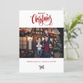 Red Merry Christmas Calligraphy Typography Photo シーズンカード (スタンド正面)