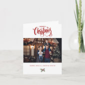 Red Merry Christmas Calligraphy Typography Photo シーズンカード (正面)