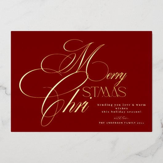 Red Merry Christmas Foil Holiday Card 箔シーズンカード (正面)