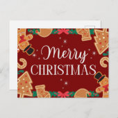 Red Merry Christmas Gingerbread シーズンポストカード (正面/裏面)