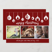 Red Merry Christmas Hanging Ornament Photo シーズンカード (正面/裏面)