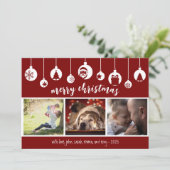 Red Merry Christmas Hanging Ornament Photo シーズンカード (スタンド正面)