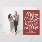 Red Merry Christmas & Happy New Year Photo シーズンカード (正面)