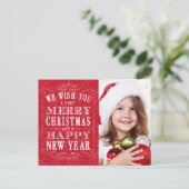 Red Merry Christmas, Happy New Year Photo シーズンポストカード (スタンド正面)