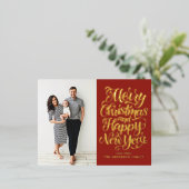 Red Merry Christmas & Happy New Year Photo 箔シーズンポストカード (立ち正面)