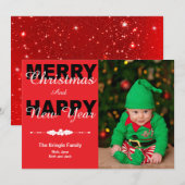 Red Merry Christmas & New Yearフォトカード シーズンカード (正面/裏面)