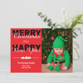 Red Merry Christmas & New Yearフォトカード シーズンカード (スタンド正面)