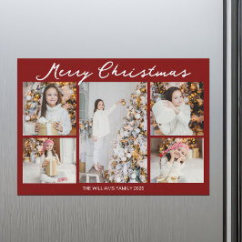 Red Merry Christmas Photo Collage 2025 Magnet Card