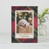 Red Merry Christmas Plaid Photo Holiday Card シーズンカード (スタンド正面)