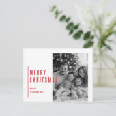 Red Merry Christmas with Black & White Photo ポストカード (スタンド正面)