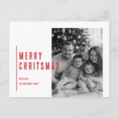 Red Merry Christmas with Black & White Photo ポストカード (正面)
