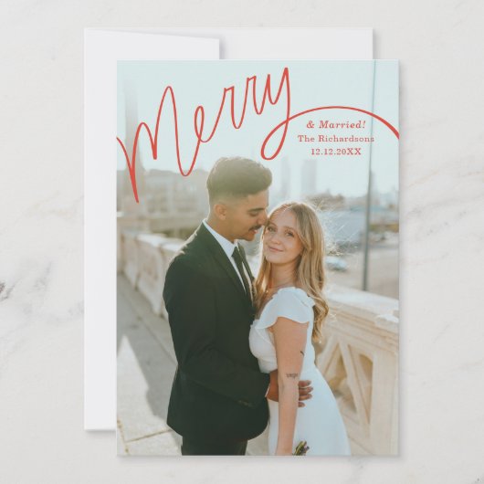 Red Merry Hand Lettering Wedding Photo シーズンカード (正面)