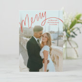 Red Merry Hand Lettering Wedding Photo シーズンカード (スタンド正面)