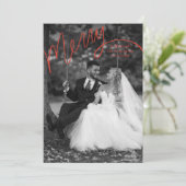 Red Merry Hand Lettering Wedding Photo シーズンカード (スタンド正面)