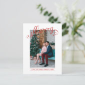 Red Merry Script | Christmas Holiday Photo ポストカード (スタンド正面)