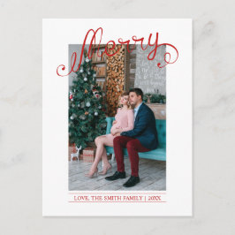 Red Merry Script | Christmas Holiday Photo ポストカード