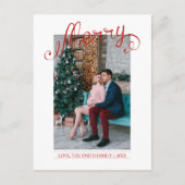 Red Merry Script | Christmas Holiday Photo ポストカード (正面)