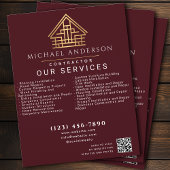 Red Minimal Home Building Construction QR Code チラシ