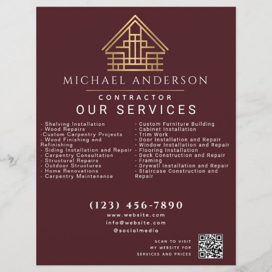 Red Minimal Home Building Construction QR Code チラシ (正面)