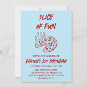 Red Minimal Slice of Fun Pizza Birthday  招待状 (正面)