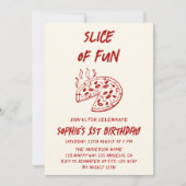 Red Minimal Slice of Fun Pizza Birthday  招待状 (正面)