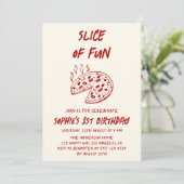 Red Minimal Slice of Fun Pizza Birthday  招待状 (スタンド正面)