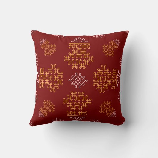 Red Minimal South Indian Kolam Design クッション (裏面)