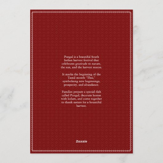 Red Minimal Tamil Kolam Pongal 招待状 (裏面)