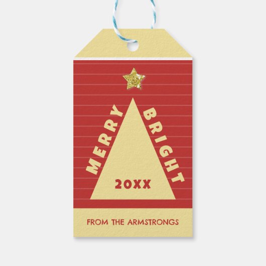 Red Minimalist Christmas Tree Name ギフトタグ (裏面)