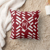 Red Minimalist Diagonal Striped Pattern, Monogram クッション (ブランケット)