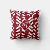Red Minimalist Diagonal Striped Pattern, Monogram クッション (正面)