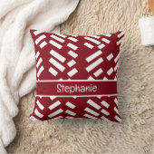 Red Minimalist Diagonal Striped Pattern With Name クッション (ブランケット)