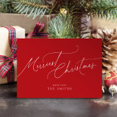 Red Minimalist Elegant Script Merriest Christmas シーズンカード