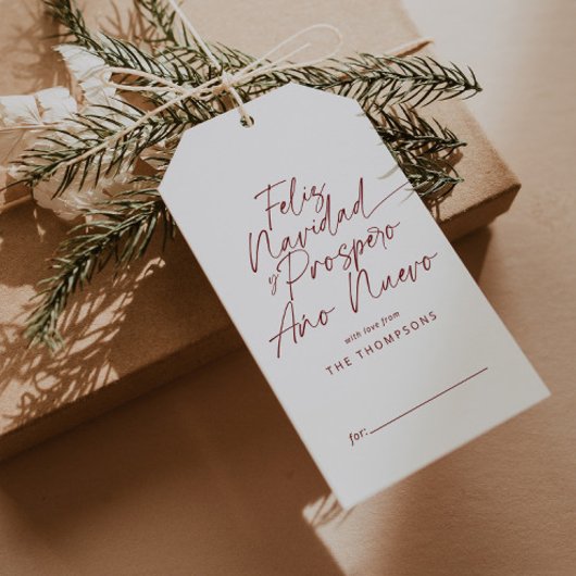 Red Minimalist Modern Script Feliz Navidad ギフトタグ