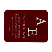 Red Minimalist Monogram日付の保存 マグネット (横)
