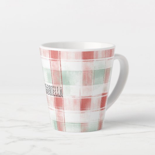Red Mint Peppermint Mocha Plaid Stripes Christmas カフェラテマグ (右アングル)