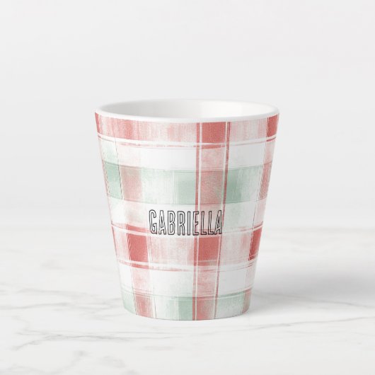 Red Mint Peppermint Mocha Plaid Stripes Christmas カフェラテマグ (正面)
