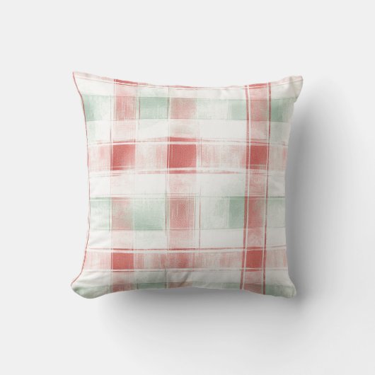 Red Mint Peppermint Mocha Plaid Stripes Christmas クッション (正面)
