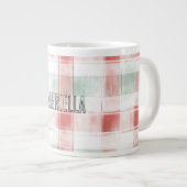 Red Mint Peppermint Mocha Plaid Stripes Christmas ジャンボコーヒーマグカップ (正面右)