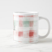 Red Mint Peppermint Mocha Plaid Stripes Christmas ジャンボコーヒーマグカップ (右)