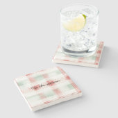 Red Mint Peppermint Mocha Plaid Stripes Christmas ストーンコースター (横)