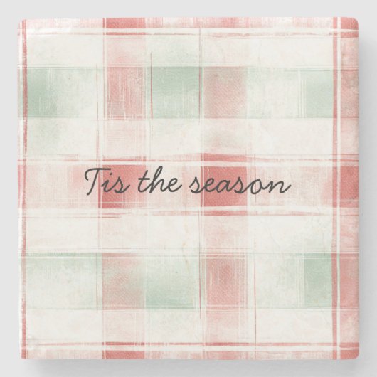 Red Mint Peppermint Mocha Plaid Stripes Christmas ストーンコースター (正面)