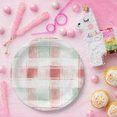Red Mint Peppermint Mocha Plaid Stripes Christmas ペーパープレート (パーティー)