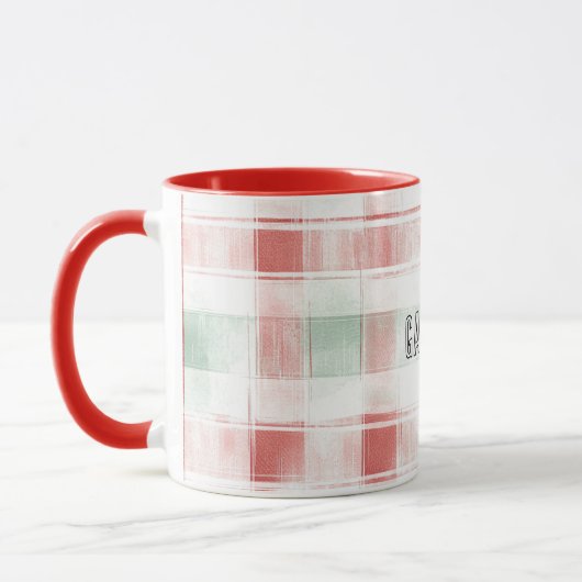 Red Mint Peppermint Mocha Plaid Stripes Christmas マグカップ (左)
