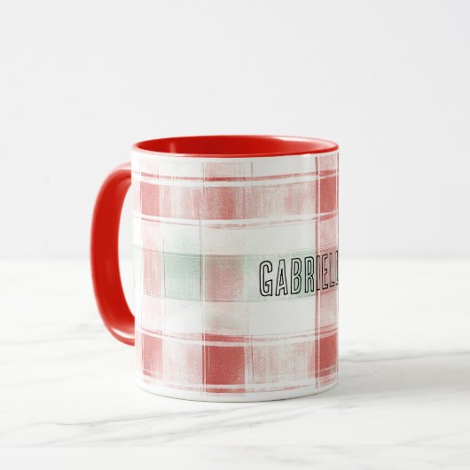 Red Mint Peppermint Mocha Plaid Stripes Christmas マグカップ (正面左)