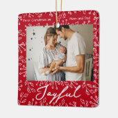 Red Mistletoe Doodles 2 Photos Joyful  セラミックオーナメント (左)