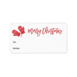 Red Mittens Merry Christmas Script Gift Label ラベル<br><div class="desc">Hand lettered Merry Christmas script in festive red,  holiday gift labels. Features,  cute red winter mittens accent.</div>